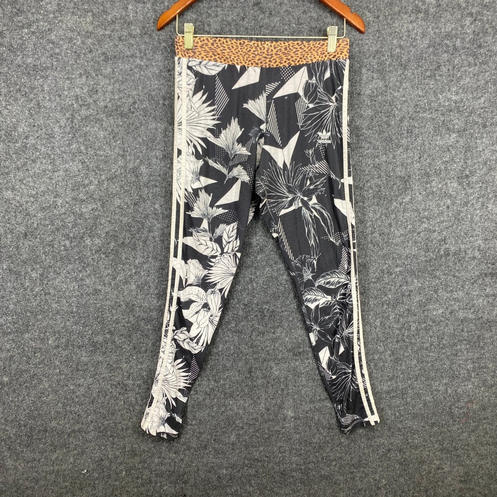 Adidas Originals Women Black White Floral Leopard Print Leggings CW1386 Size M